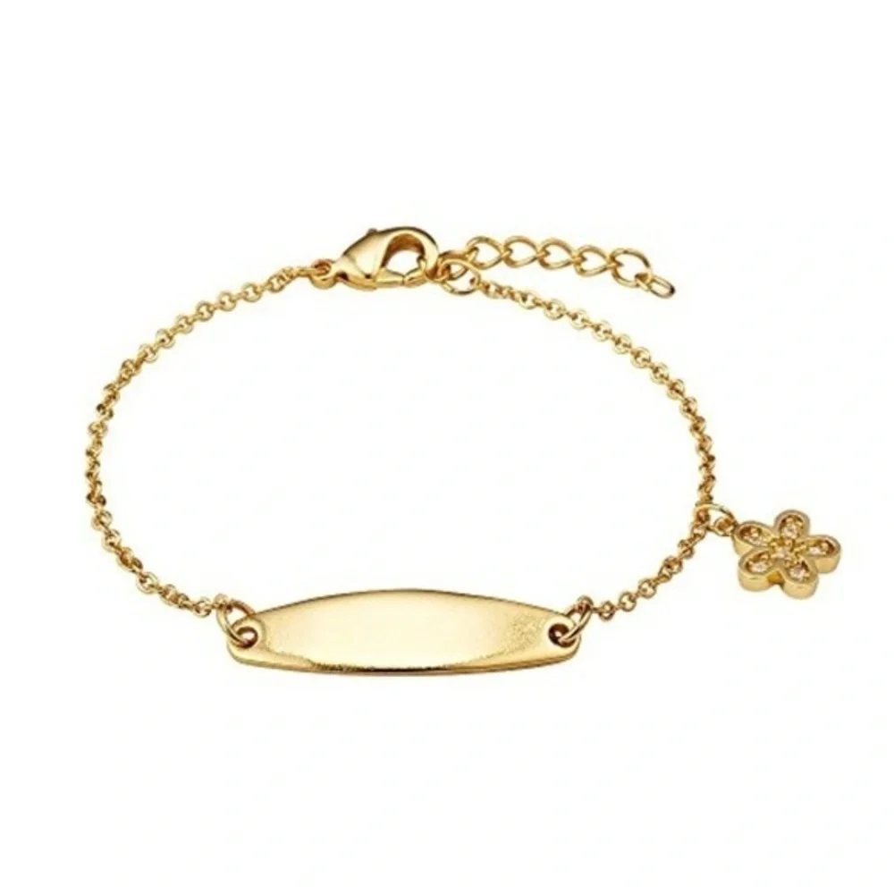 14k Gold Plated Baby ID Flower Tag Bracelet